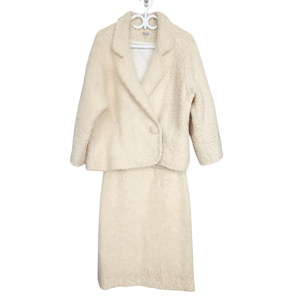 Claudia Toronto Vintage Tweed Bouclé Jacket & Skirt Set Cozy Cream Size 4–6